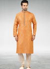 Orange Outluk New Latest Design Jacquard Silk Brocade Party Wear Kurta Pajama Mens Collection 1224-1028